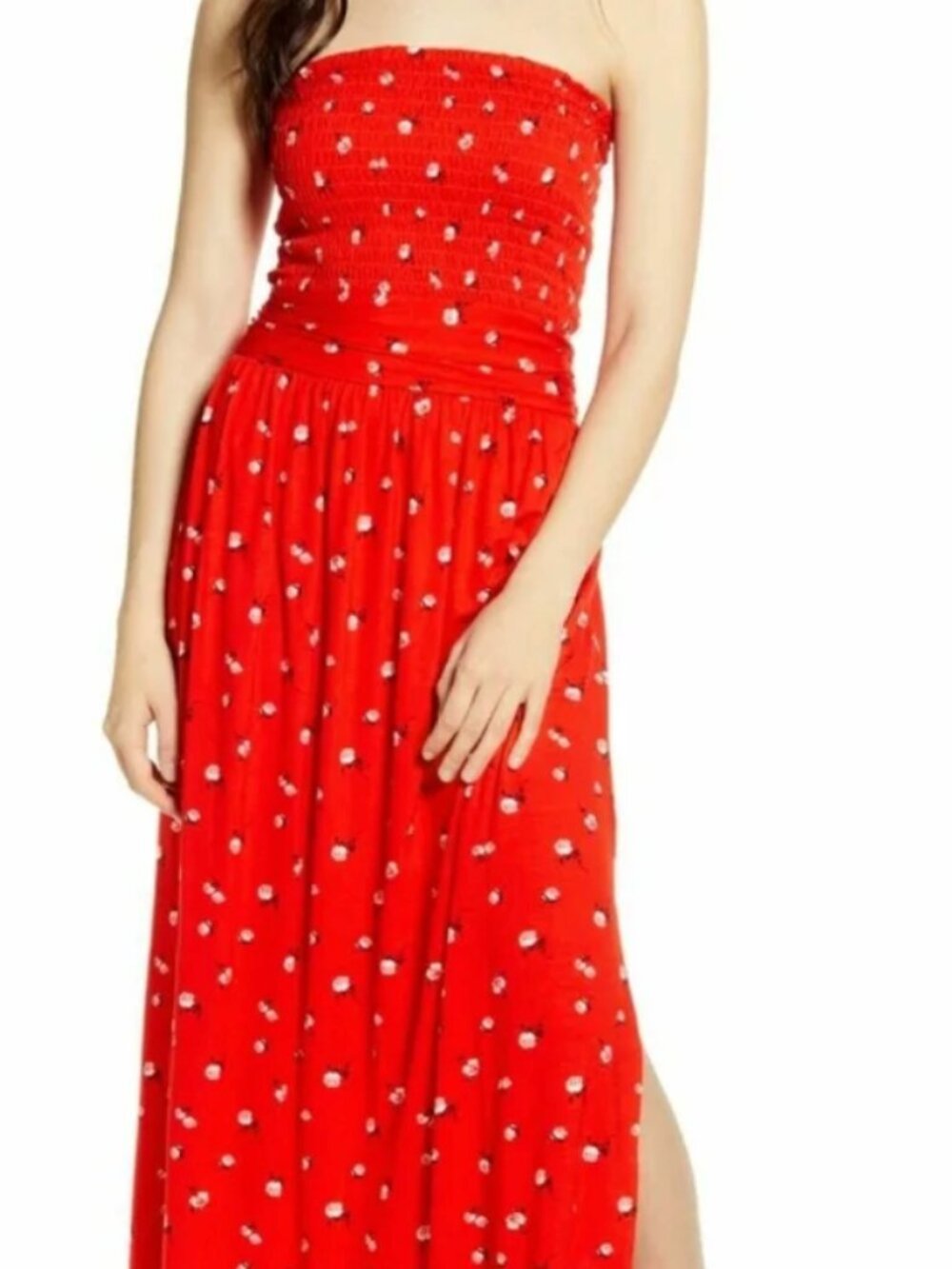 Nordstrom BP Strapless Smocked Maxi Dress (RED DOZEN ROSES)- Size XS